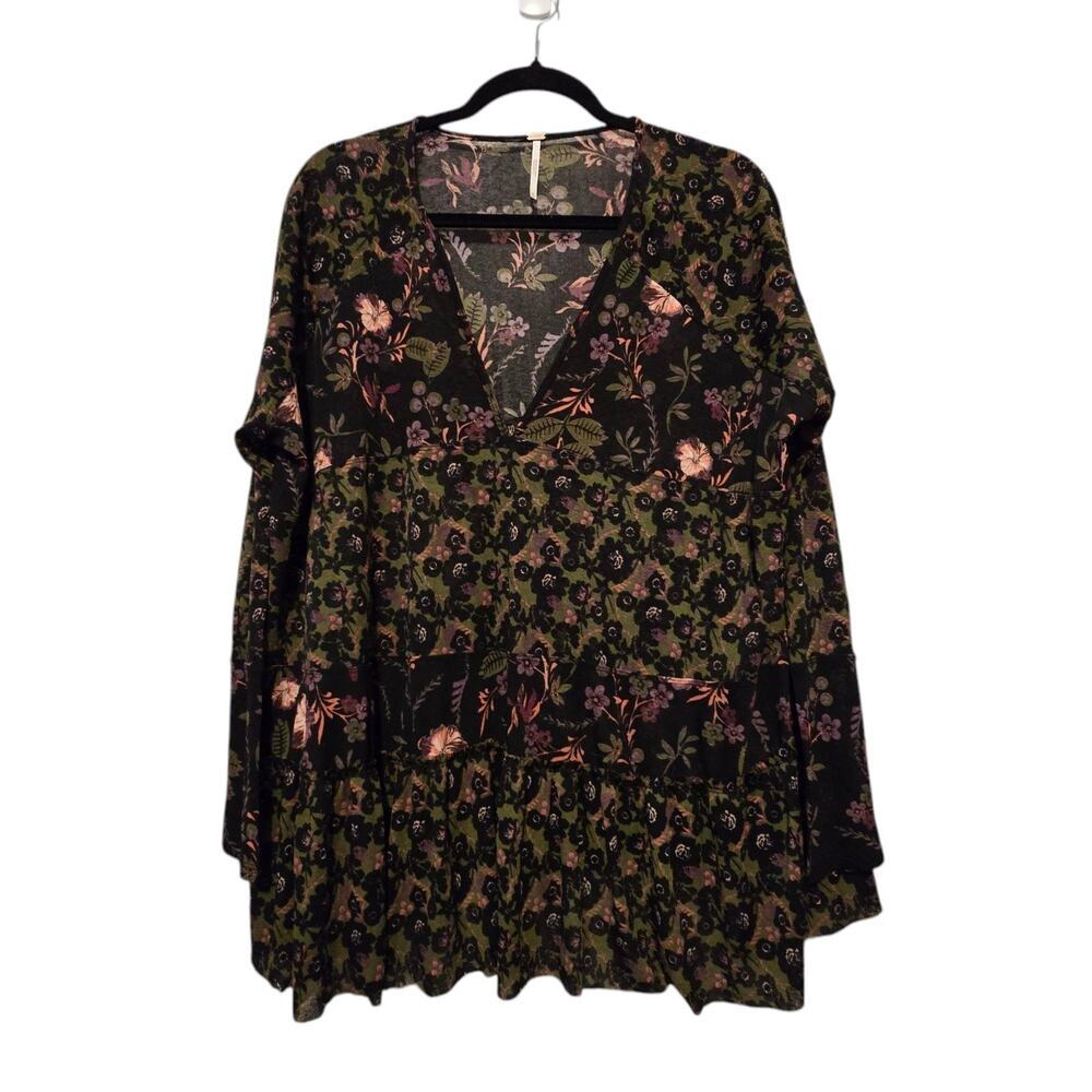 Free People Womens Isabella Floral Sheer Tunic Top XS Oversize Boho‎ Whimsigoth